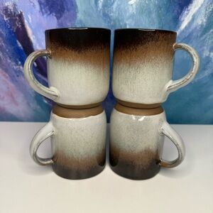 Peter Pots 1979 Set of 4 Coffee Mugs Tea Cups Pottery Stoneware Brown Ombré